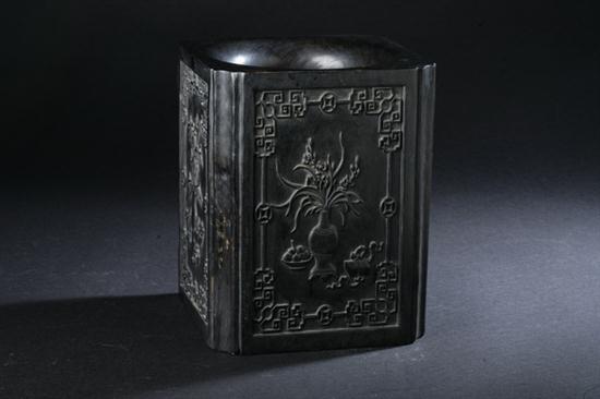 CHINESE ZITAN WOOD BRUSH HOLDER.