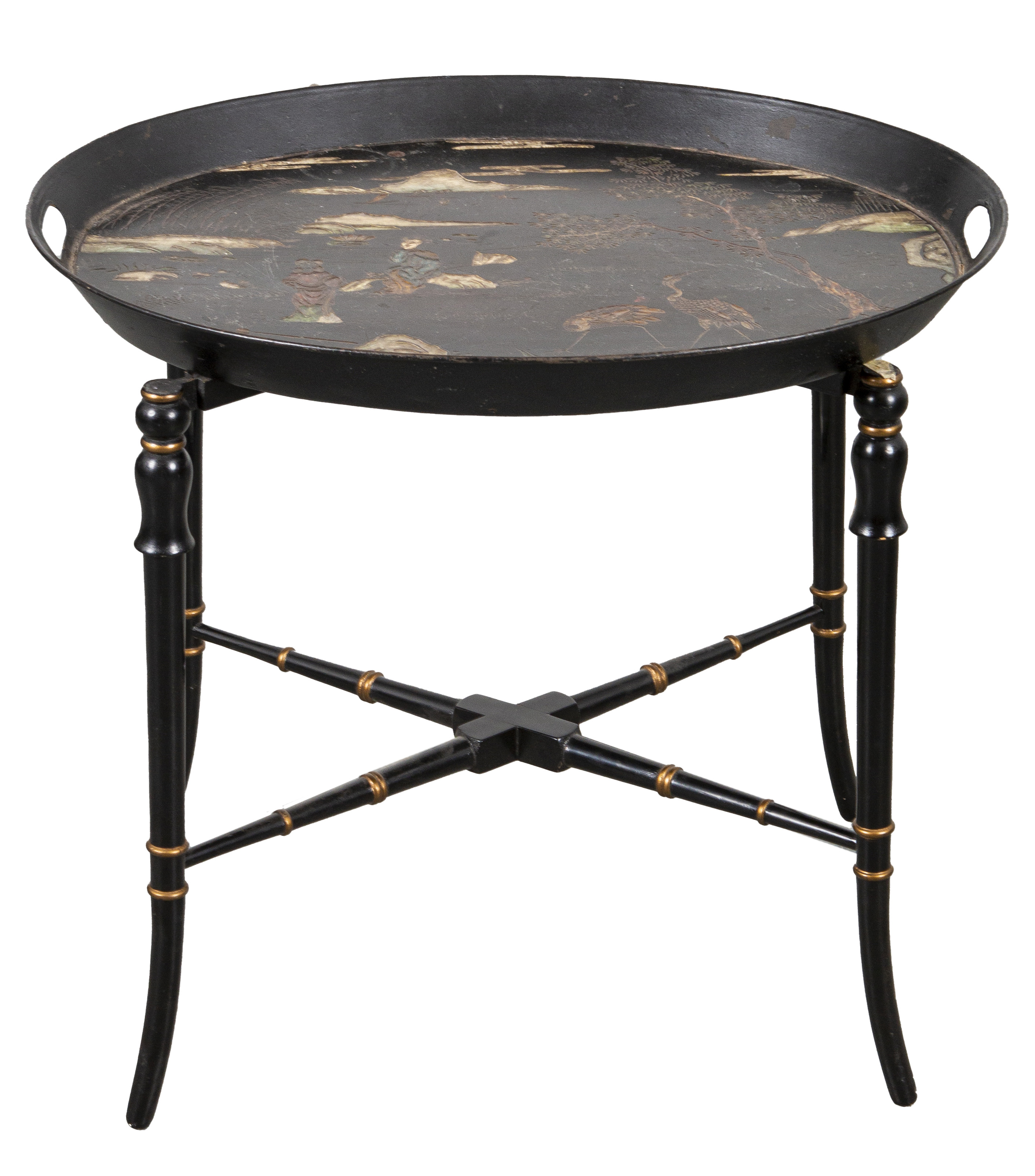 CHINOISERIE BLACK LACQUER OVAL TRAY