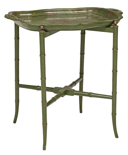 CHINOISERIE GREEN LACQUER TRAY ON