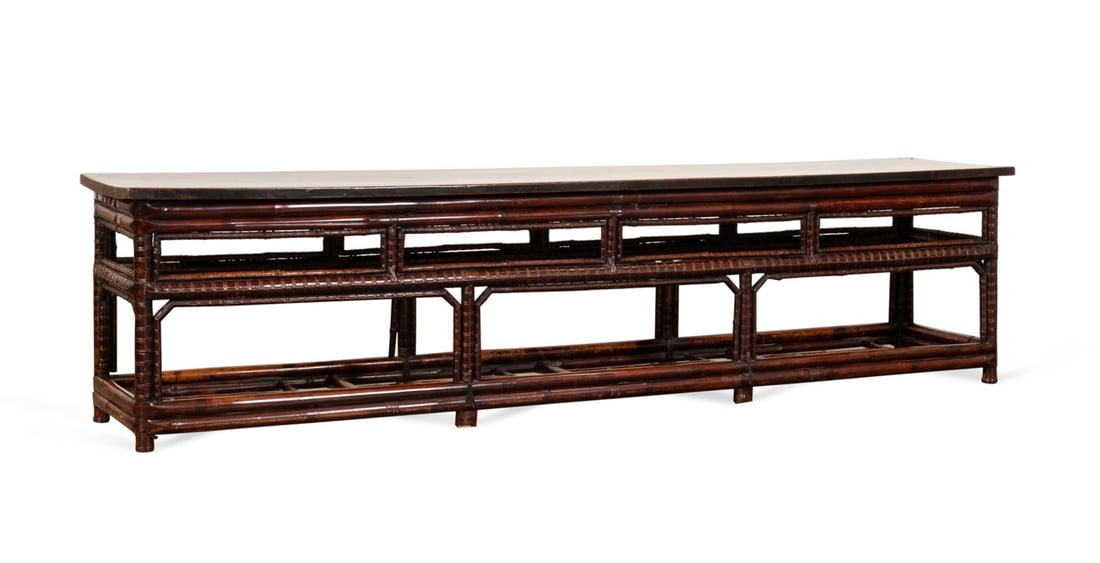 CHINOISERIE HARDWOOD AND RATTAN