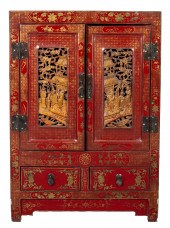 CHINOISERIE RED LACQUER CABINE