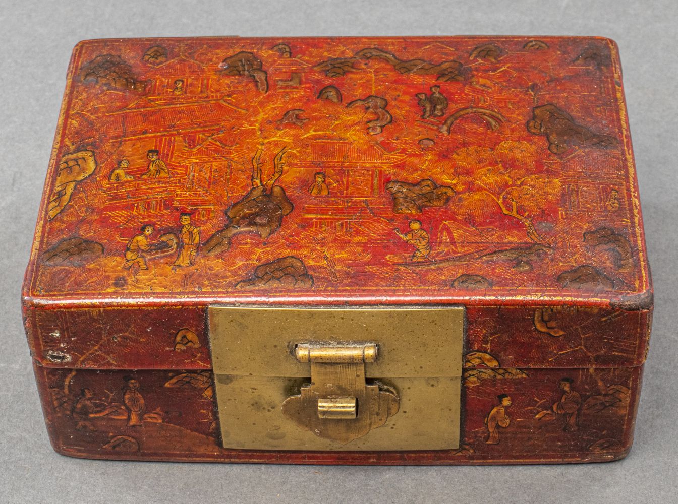 CHINOISERIE RED LACQUER STORAGE BOX