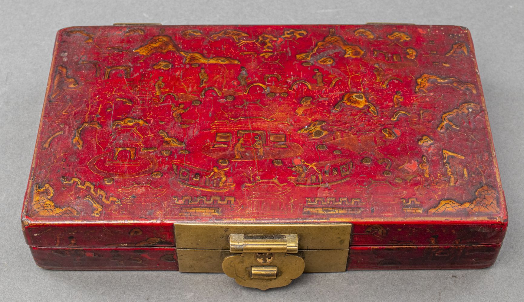 CHINOISERIE RED LACQUER STORAGE BOX