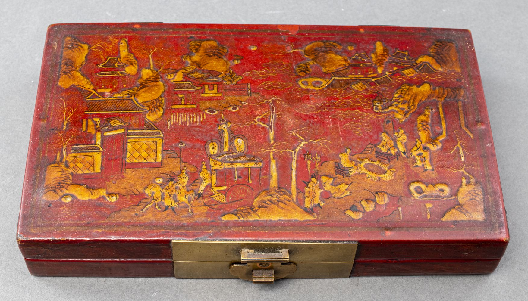 CHINOISERIE RED LACQUER STORAGE BOX