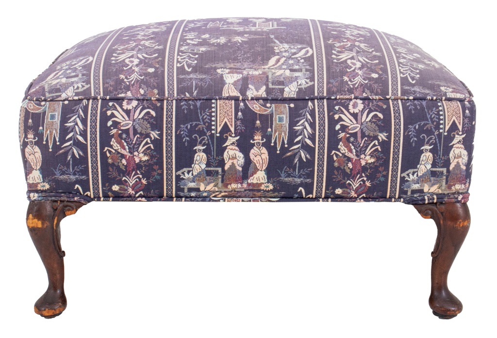 CHINOISERIE UPHOLSTERED OTTOMAN