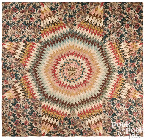 CHINTZ LONE STAR QUILT, EARLY/MID