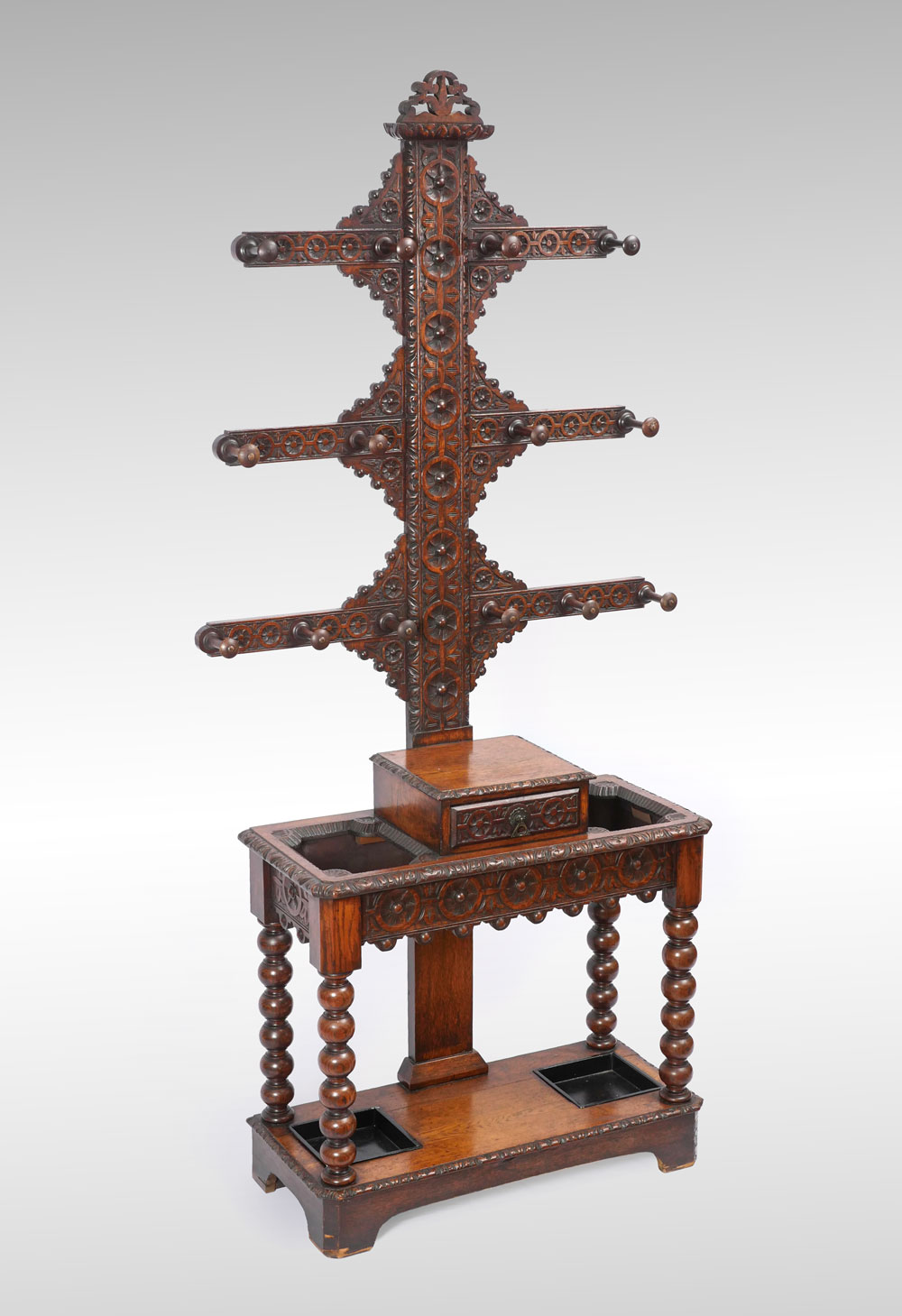 CHIP CARVED OAK HALL TREE: