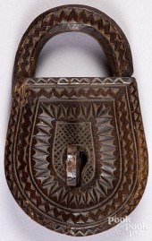 CHIP CARVED WOODEN PADLOCK, CA