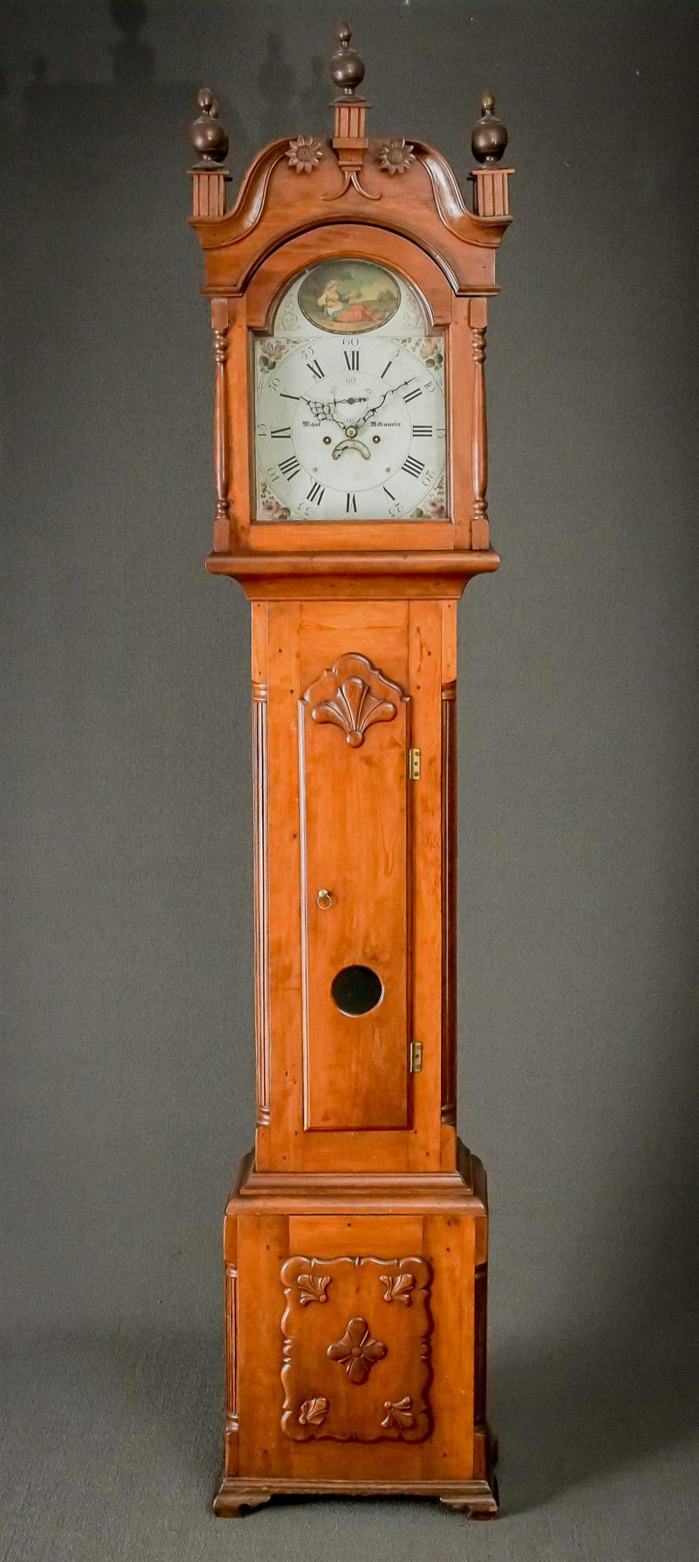 CHIPPENDALE CHERRY TALL CASE CLOCK,