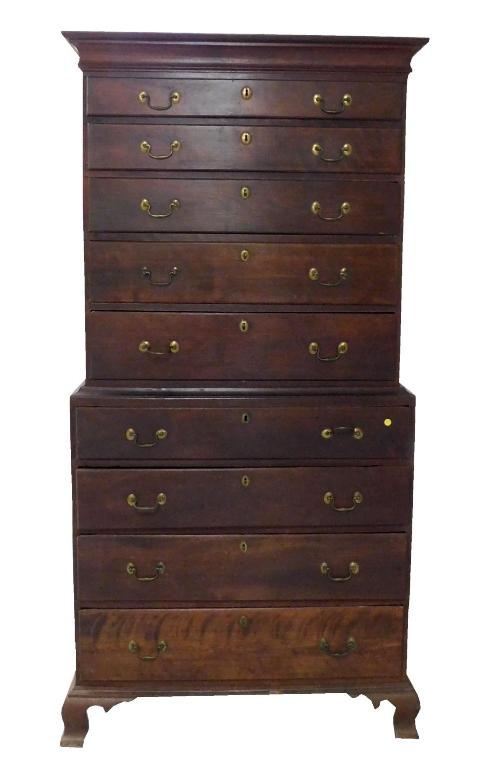 CHIPPENDALE CHEST ON CHEST, LATE