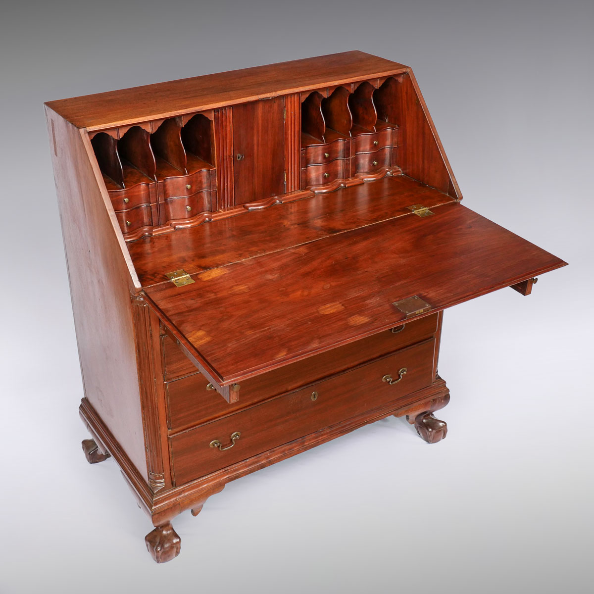 CHIPPENDALE DROP FRONT DESK ON CLAW