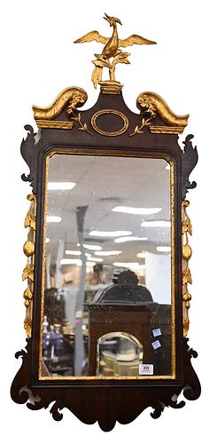 CHIPPENDALE MAHOGANY MIRROR, HAVING