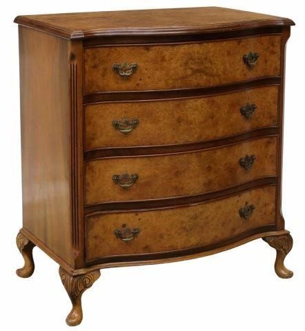 CHIPPENDALE STYLE BURLWOOD CHEST OF