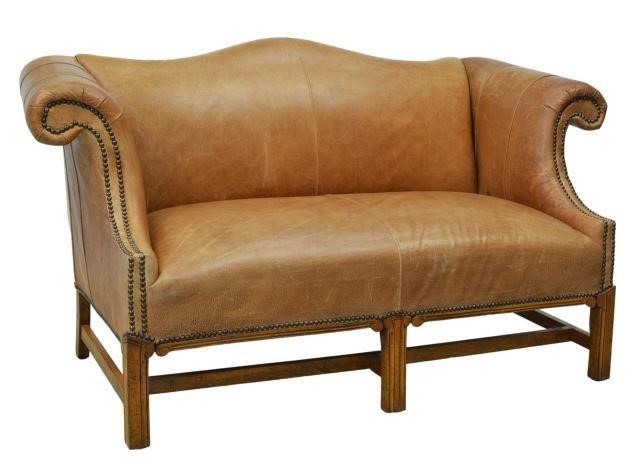 CHIPPENDALE STYLE LEATHER CAMELBACK