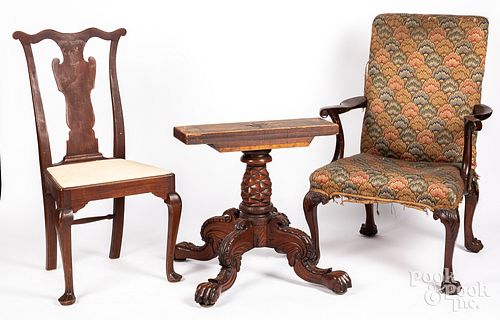 CHIPPENDALE STYLE OPEN ARMCHAIR,