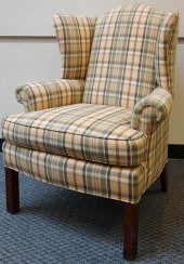 CHIPPENDALE STYLE PLAID UPHOLS