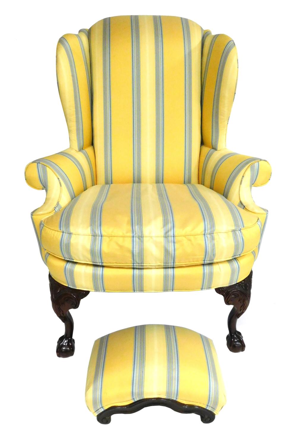 CHIPPENDALE STYLE WING CHAIR AND