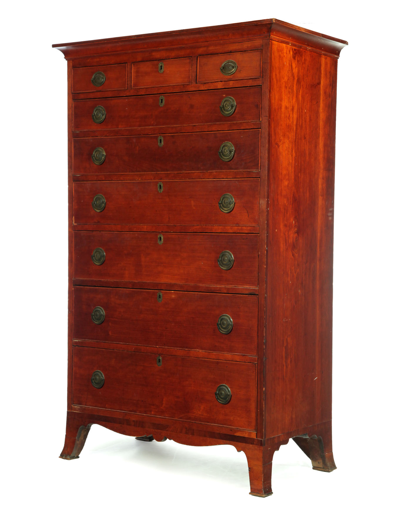 CHIPPENDALE TALL CHEST OF DRAWERS.