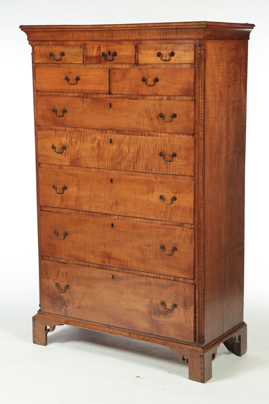 CHIPPENDALE TALL CHEST OF DRAWERS.