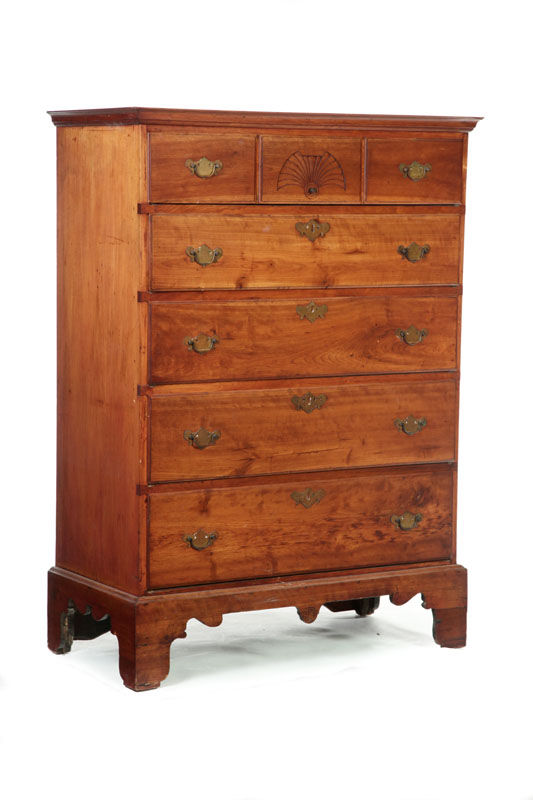 CHIPPENDALE TALL CHEST OF DRAWERS.