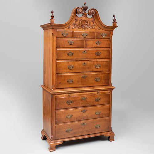 CHIPPENDALE TIGER MAPLE CHEST ON