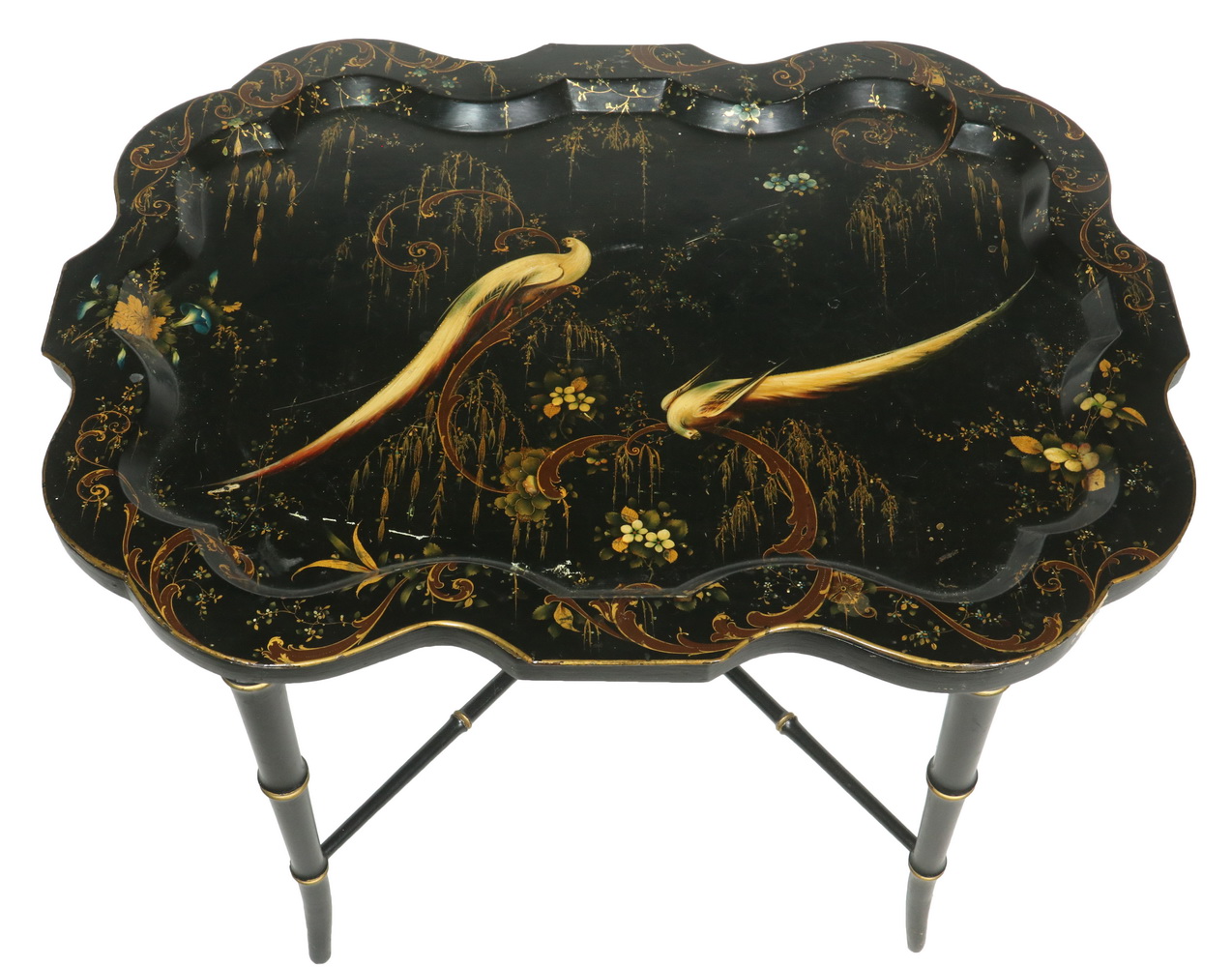 CHIPPENDALE TOLE TRAY ON STAND