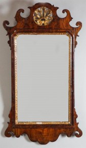 CHIPPENDALE WALNUT VENEER MIRR