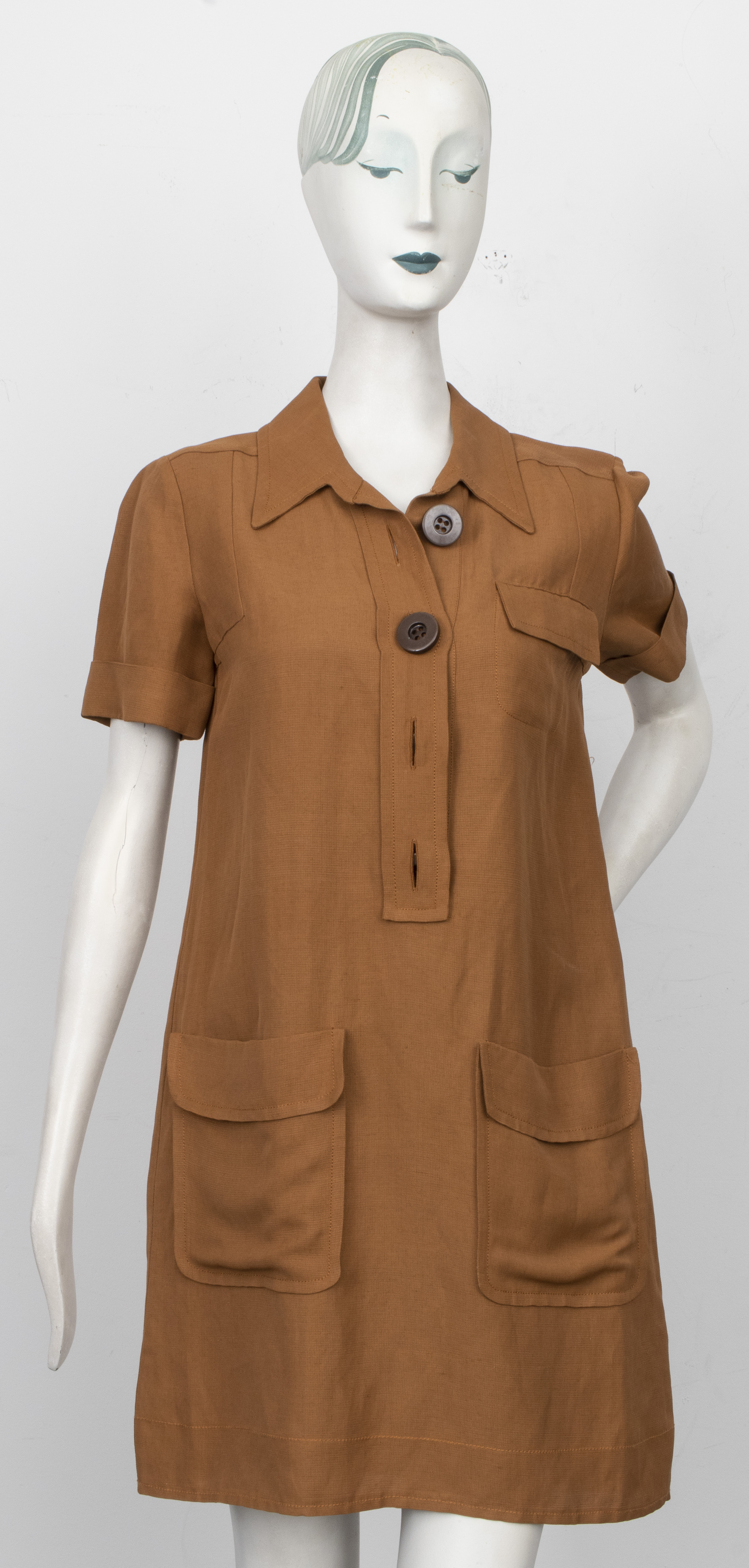 CHLOE BROWN SAFARI SHIRT DRESS