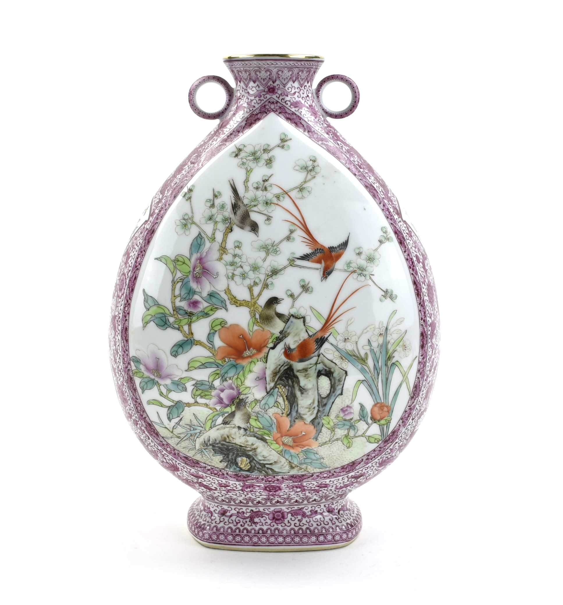 CHNESE FAMILLE ROSE VASE W/ BIRDS &