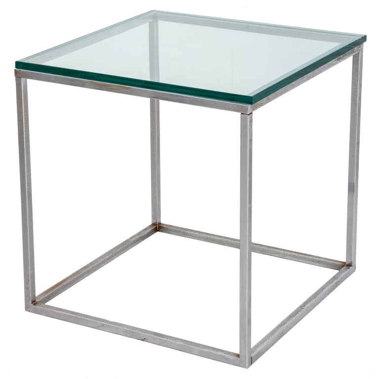 CHROME AND GLASS CUBE TABLE
