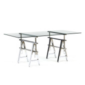 CHROME AND GLASS SAWHORSE DESK