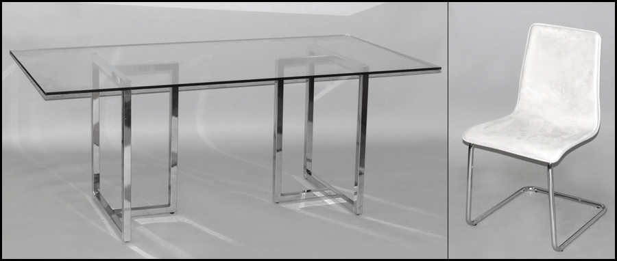 CHROME AND GLASS TOP DINING