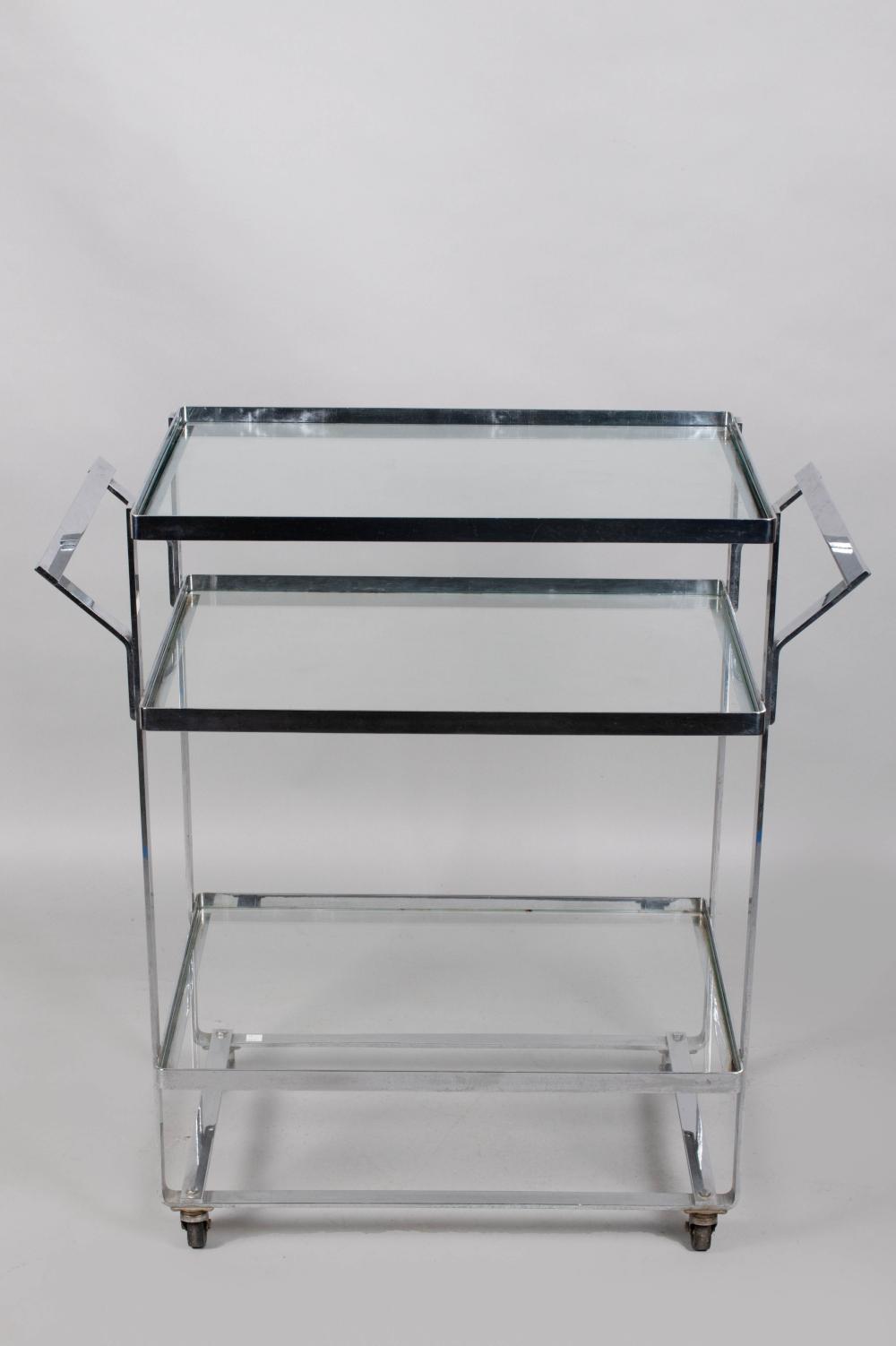 CHROME BAR CART, 1970S 34 3/4 X