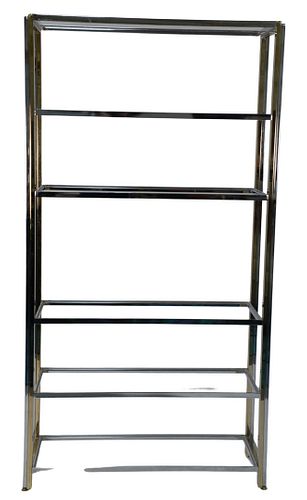 CHROME, BRASS, AND GLASS ETAGERE,