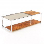 CHROME & BURL WOOD COFFEE TABL