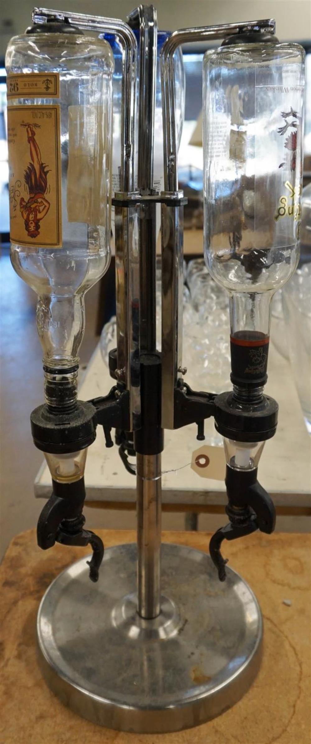 CHROME PLATED THREE-BOTTLE LIQUOR
