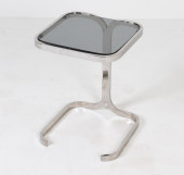 CHROME & SMOKE GLASS SIDE TABL