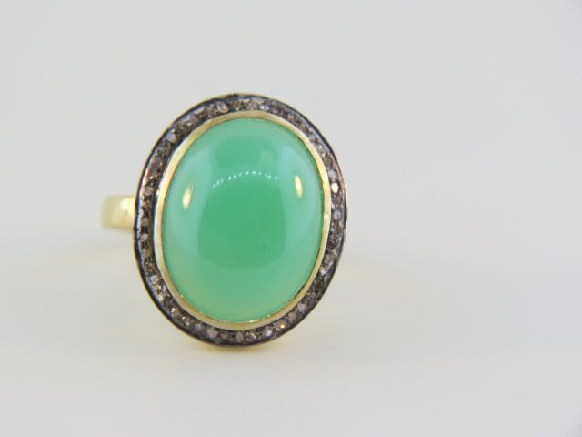 Chrysoprase & Diamond Ring 12 carat