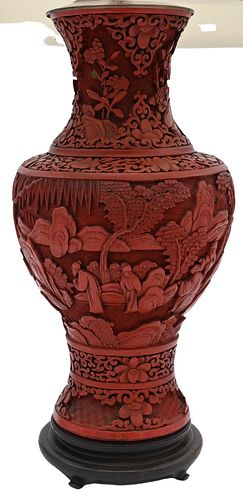 CINNABAR LACQUERED VASE, MADE