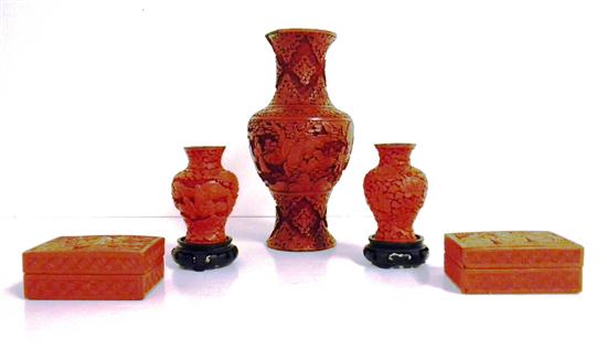 Cinnabar vase  10'' h.  damaged;