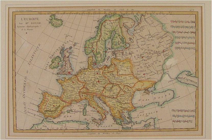 CIRCA 1770 BONNE MAP OF EUROPE: