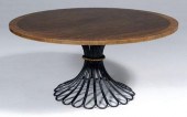 Circular iron and wood table,