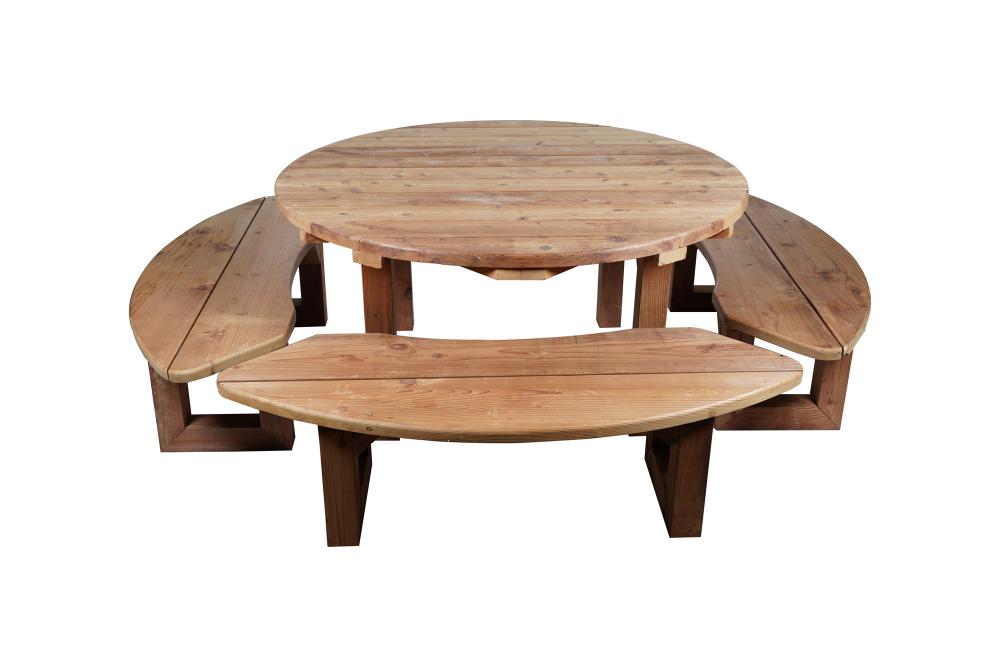 CIRCULAR REDWOOD PATIO TABLE & FOUR