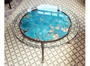 Circular steel table with CNC cut