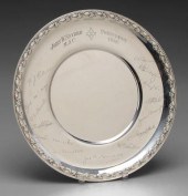 Circular sterling tray, engrav