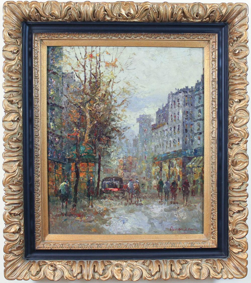 CITY STREET SCENE OIL ON CANVAS