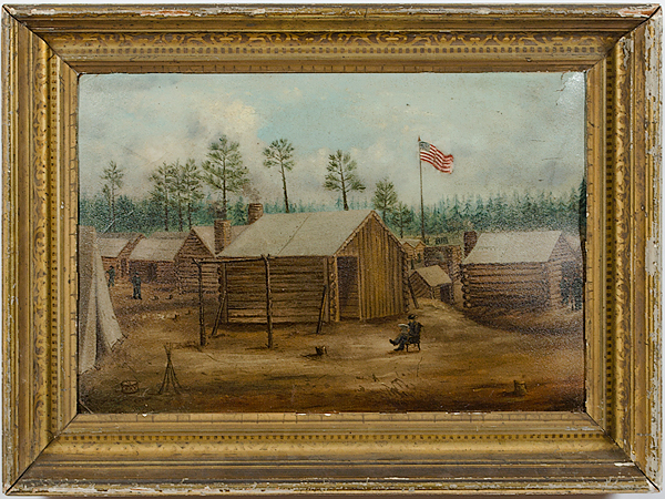 Civil War Camp Scene Oil on