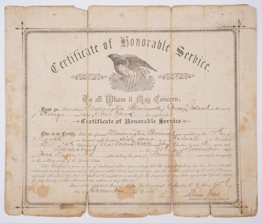 CIVIL WAR CERTIFICATE US COLORED