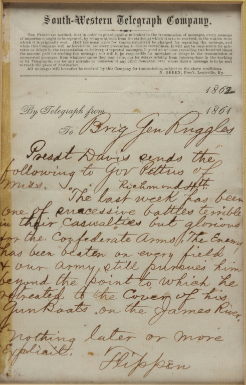 CIVIL WAR TELEGRAPH ORIGINAL