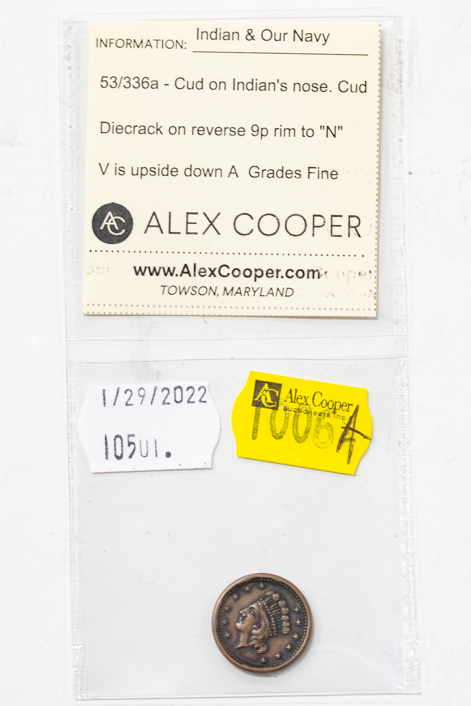 CIVIL WAR TOKEN - OUR NAVY WITH